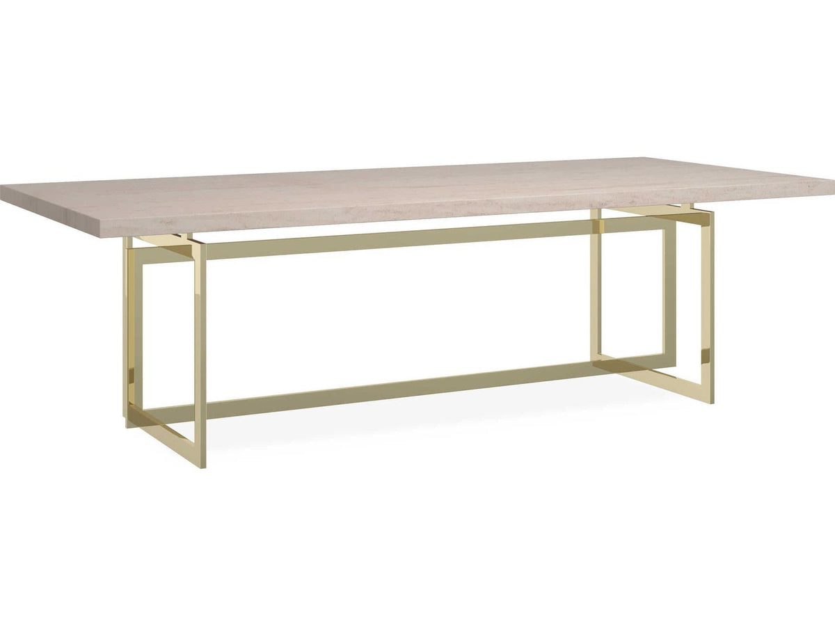 Wish You Were Here 100-Inch Rectangle Dining Table in Crème Travertine and Whisper of Gold