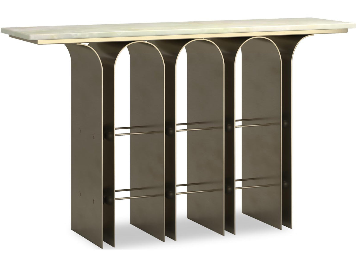 Nexus Rectangle Console Table with Green Onyx Top and Gold Metal