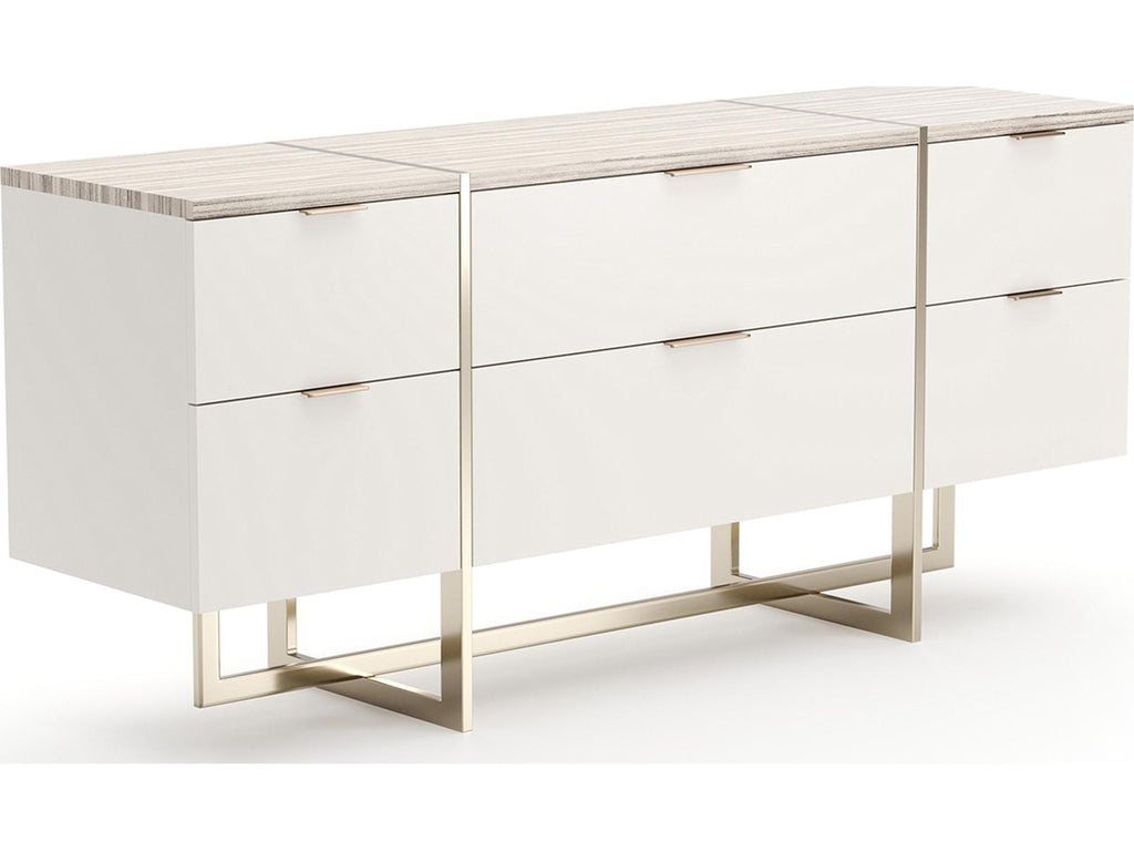 Wish You Were Here 6-Drawer Dresser in Almond Milk and Whisper of Gold