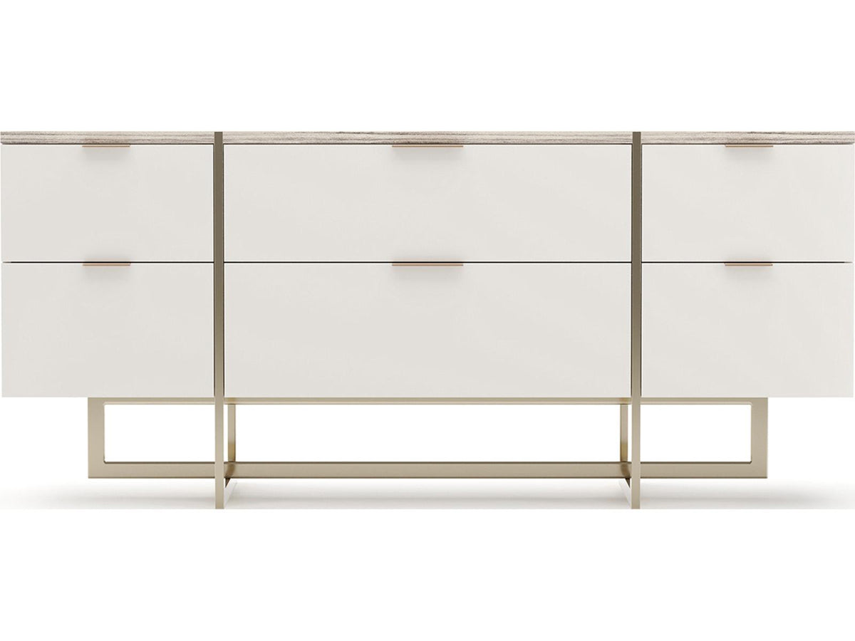 Wish You Were Here 6-Drawer Dresser in Almond Milk and Whisper of Gold