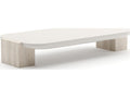 Overlap Rectangle Cocktail Table with Travertine Stone and Latte Finish
