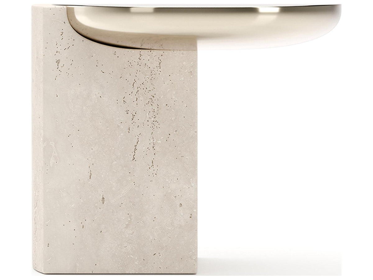 Overlap Round Side Table Light in Whisper of Gold and Travertine