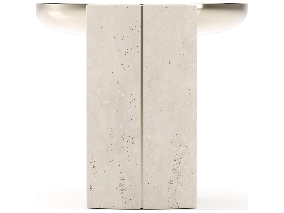 Overlap Round Side Table Light in Whisper of Gold and Travertine