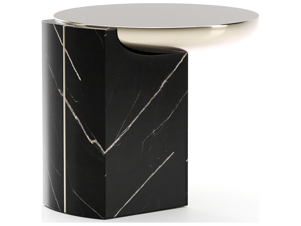 Overlap Round End Table with Nero Marquina Stone Base and Whisper of Gold Top