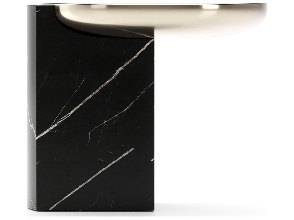 Overlap Round End Table with Nero Marquina Stone Base and Whisper of Gold Top