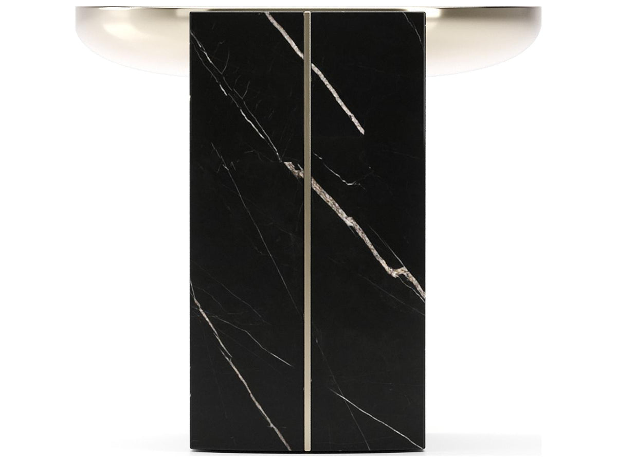 Overlap Round End Table with Nero Marquina Stone Base and Whisper of Gold Top