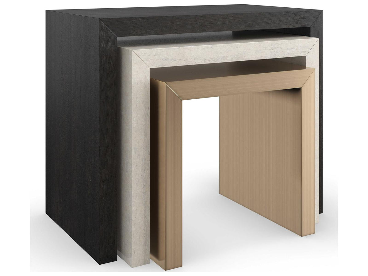 Modern Principles Contrast Nesting Tables in Cinder Creme Travertine and Lucent Bronze