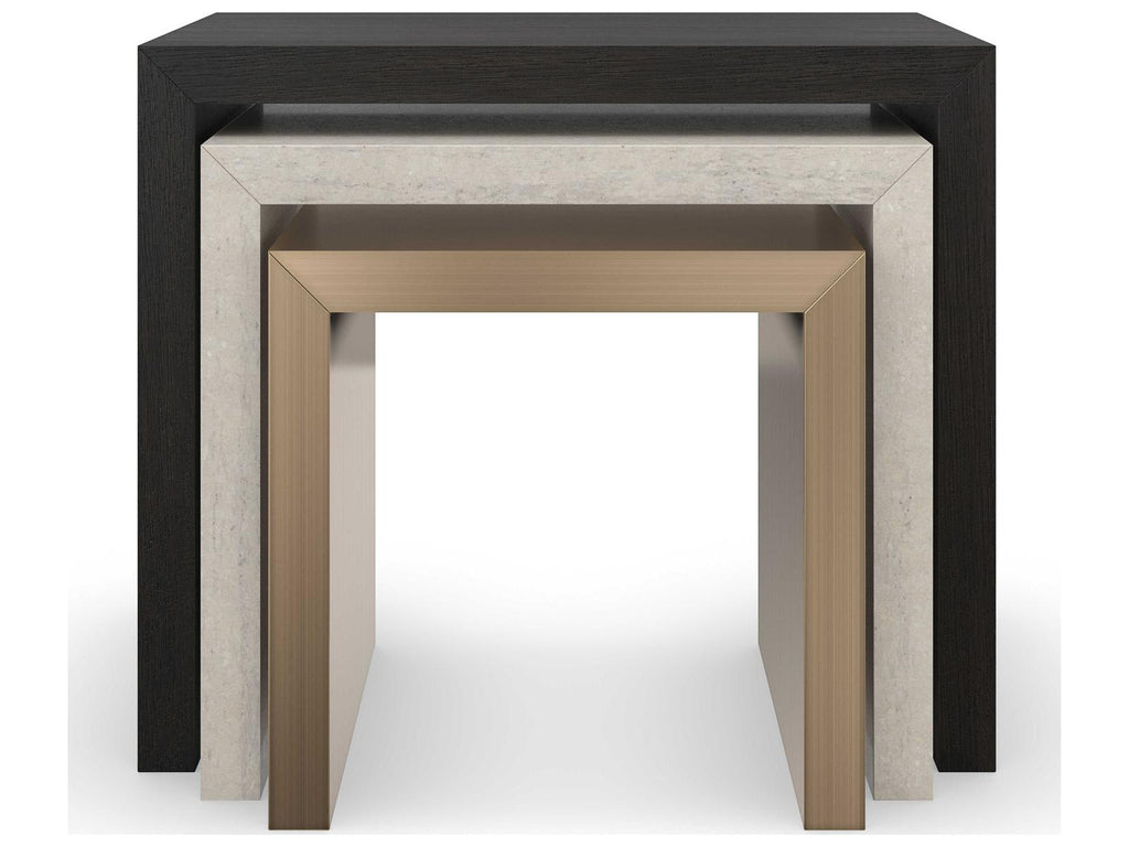 Modern Principles Contrast Nesting Tables in Cinder Creme Travertine and Lucent Bronze