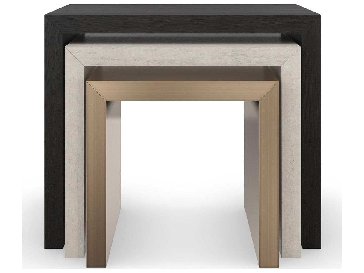 Modern Principles Contrast Nesting Tables in Cinder Creme Travertine and Lucent Bronze