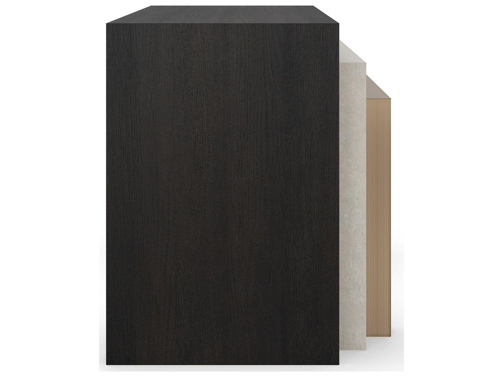 Modern Principles Contrast Nesting Tables in Cinder Creme Travertine and Lucent Bronze