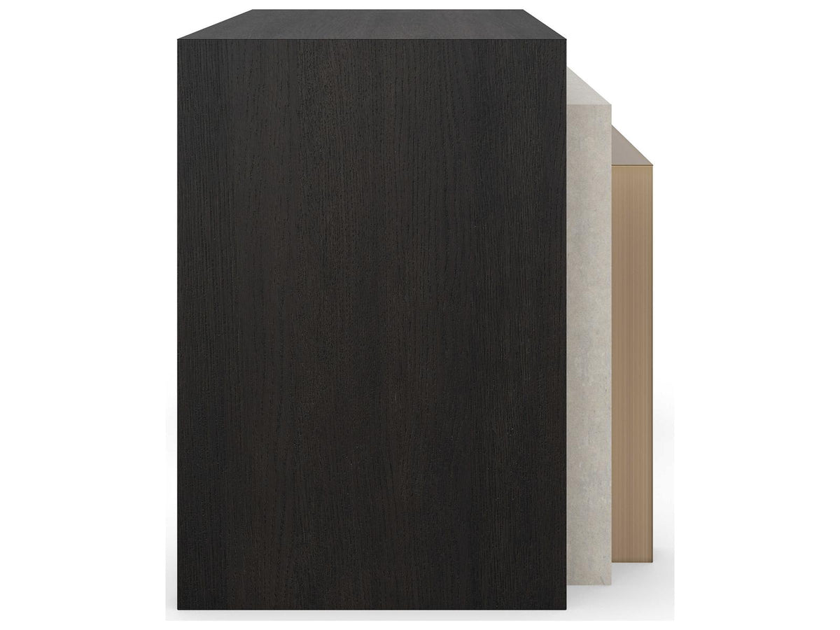 Modern Principles Contrast Nesting Tables in Cinder Creme Travertine and Lucent Bronze