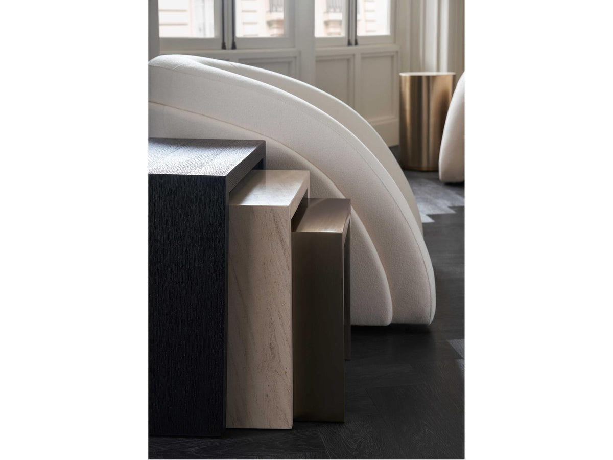 Modern Principles Contrast Nesting Tables in Cinder Creme Travertine and Lucent Bronze