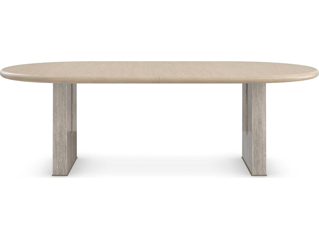 Emphasis 94-Inch Oval Extension Dining Table in Sun Drenched Oak and Silver Travertine