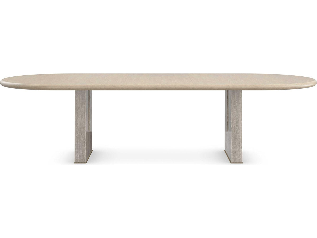 Emphasis 94-Inch Oval Extension Dining Table in Sun Drenched Oak and Silver Travertine