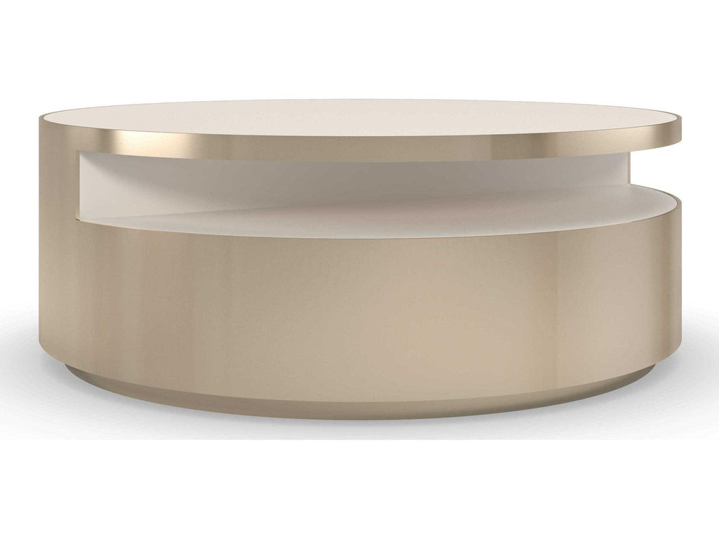 Turn Style Round Coffee Table in Whisper of Gold with Crème Stone Top