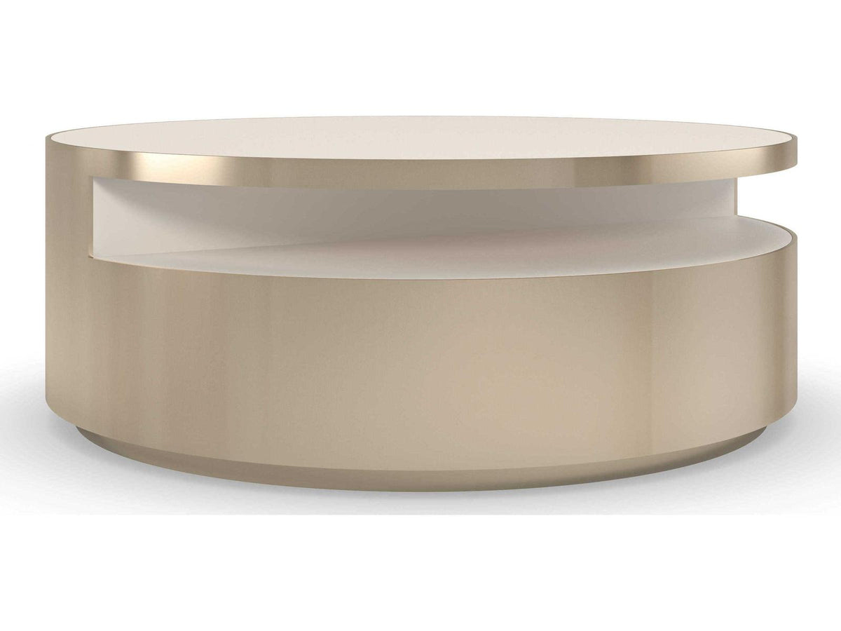 Turn Style Round Coffee Table in Whisper of Gold with Crème Stone Top