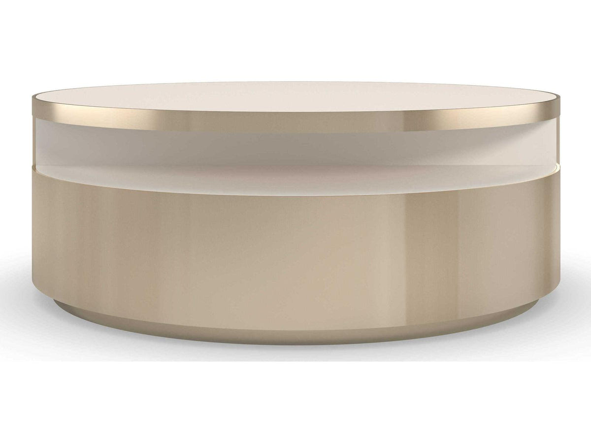 Turn Style Round Coffee Table in Whisper of Gold with Crème Stone Top