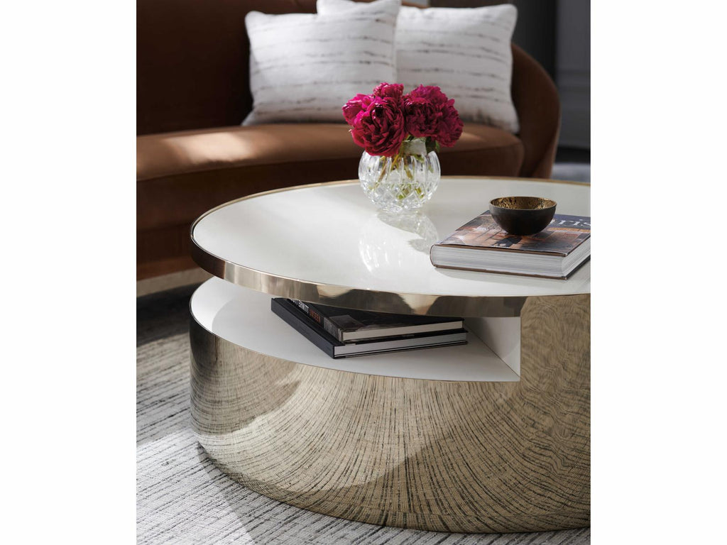 Turn Style Round Coffee Table in Whisper of Gold with Crème Stone Top