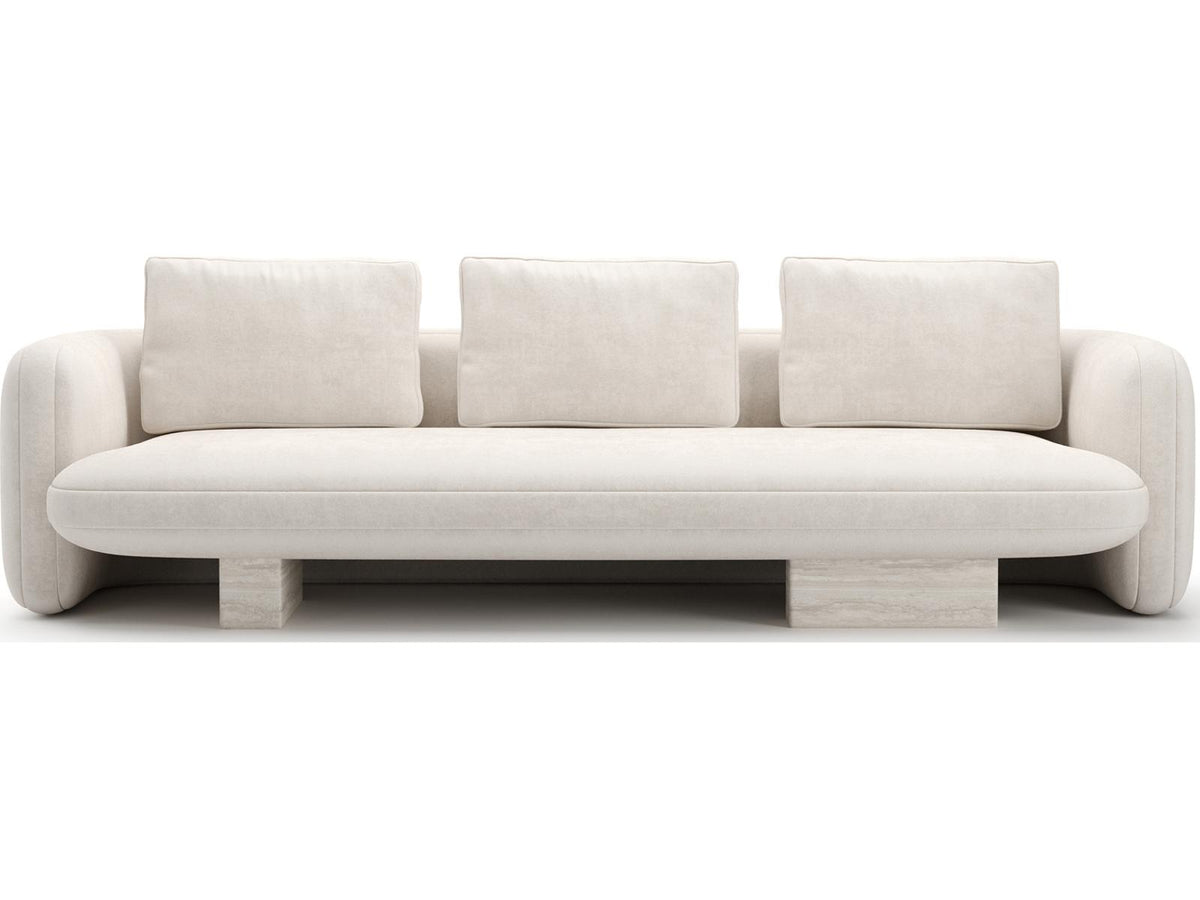 Overlap 3-Seat Sofa Ecru Linen with Travertine Base