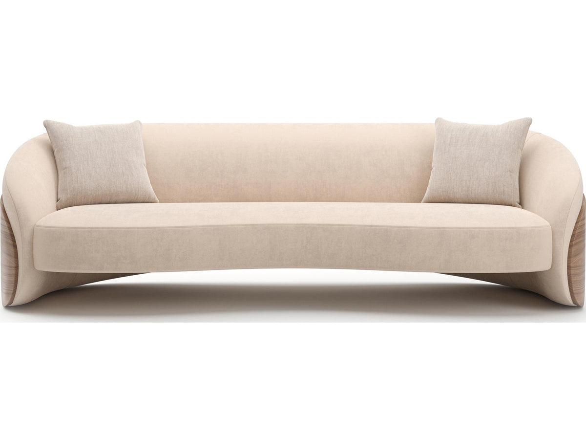 Fleur Wood Back 3-Seat Faux Mohair Sofa in Porcini