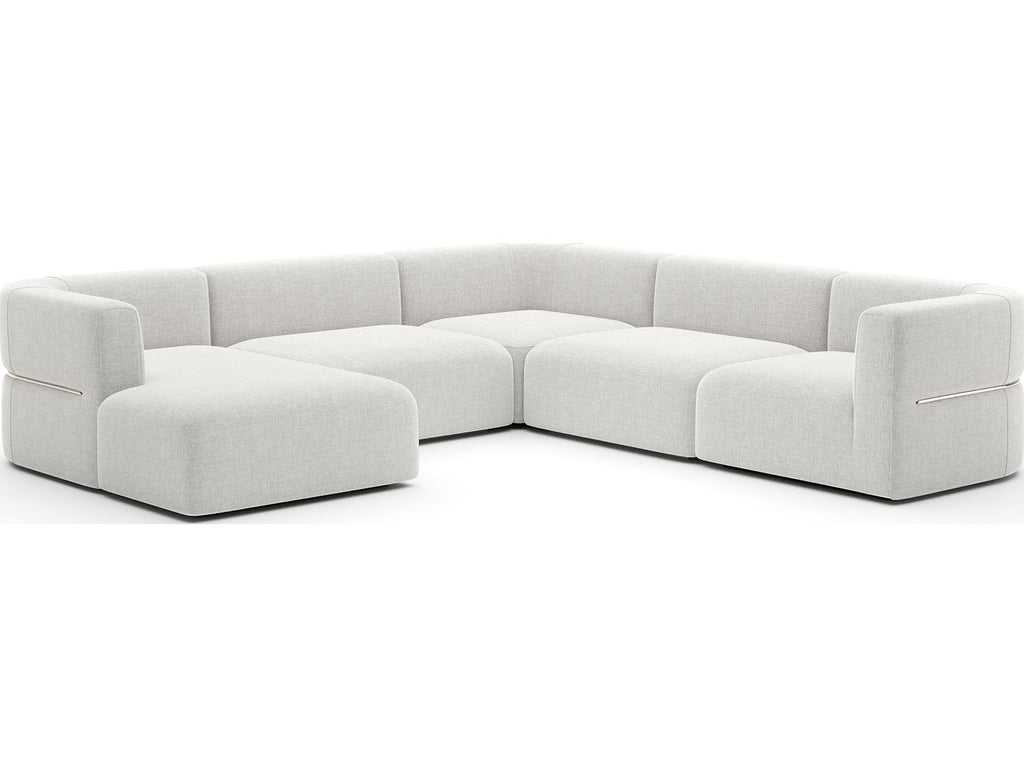 Rhythm 5-Piece Modular Left Chaise Sectional in Ivory Ribbed Linen