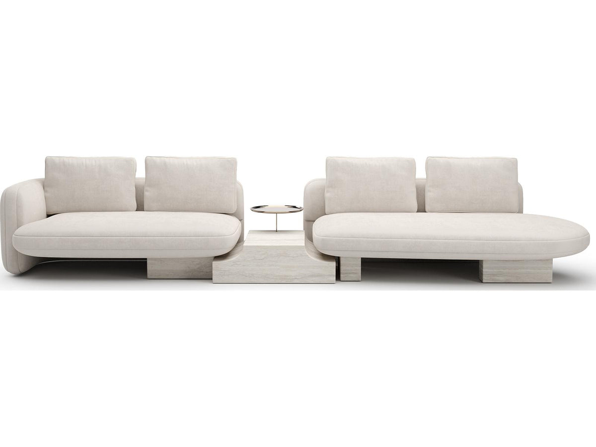 Overlap 3-Piece Modular Linen Sectional in Ecru with Travertine Base