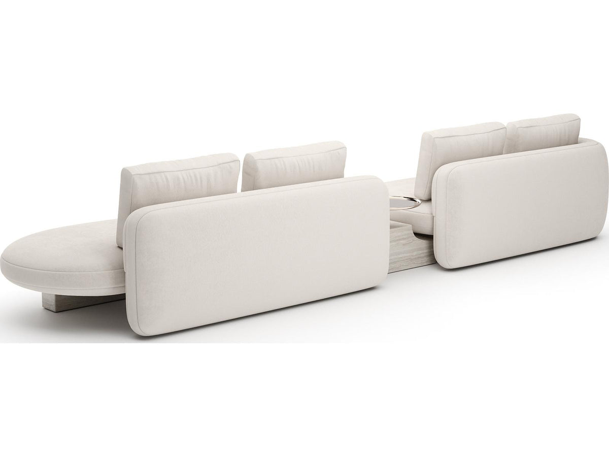 Overlap 3-Piece Modular Linen Sectional in Ecru with Travertine Base