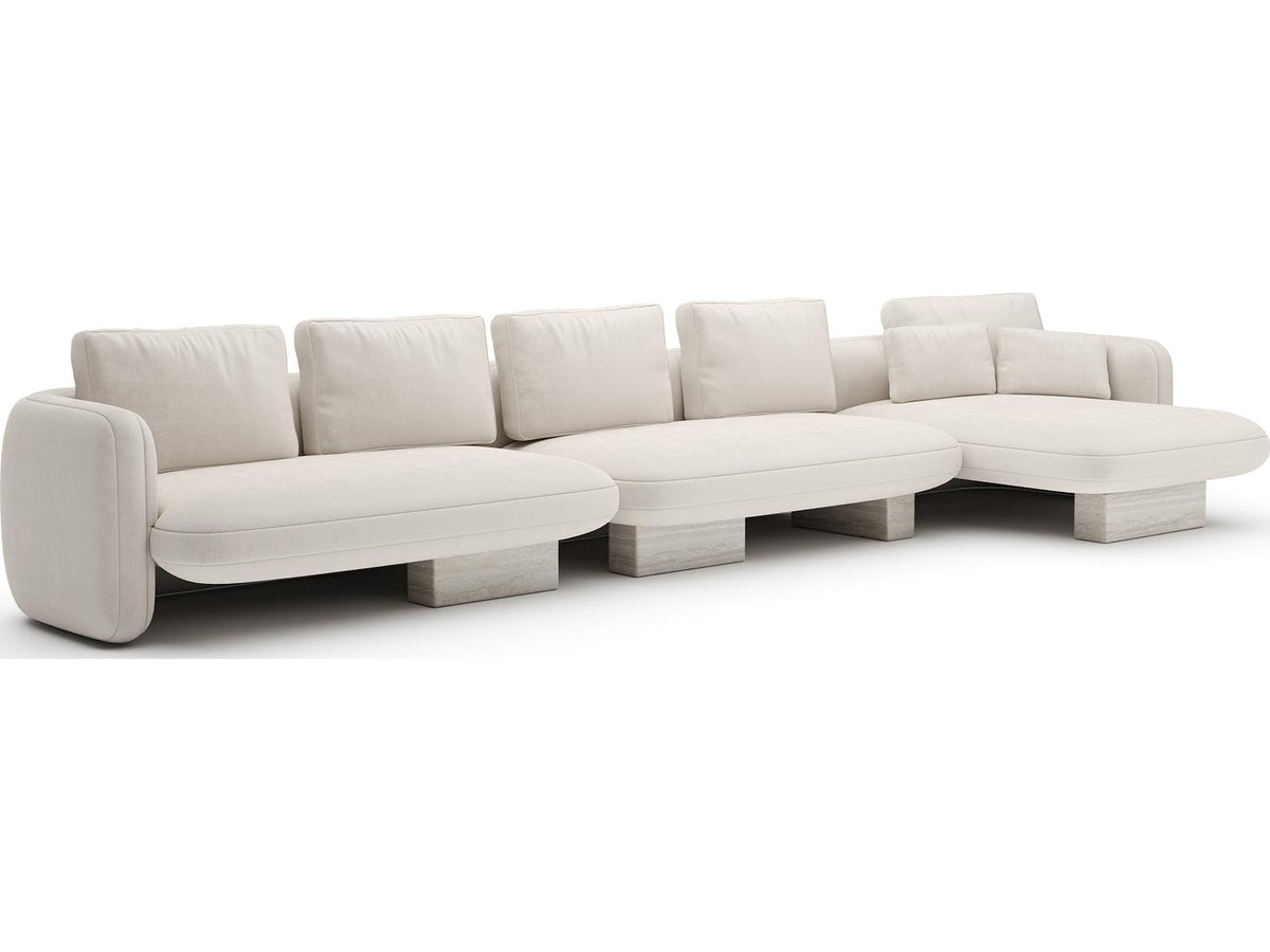 Overlap 3-Piece Modular Ecru Linen Sectional with Right Chaise