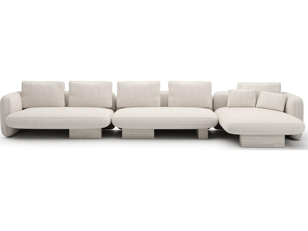 Overlap 3-Piece Modular Ecru Linen Sectional with Right Chaise