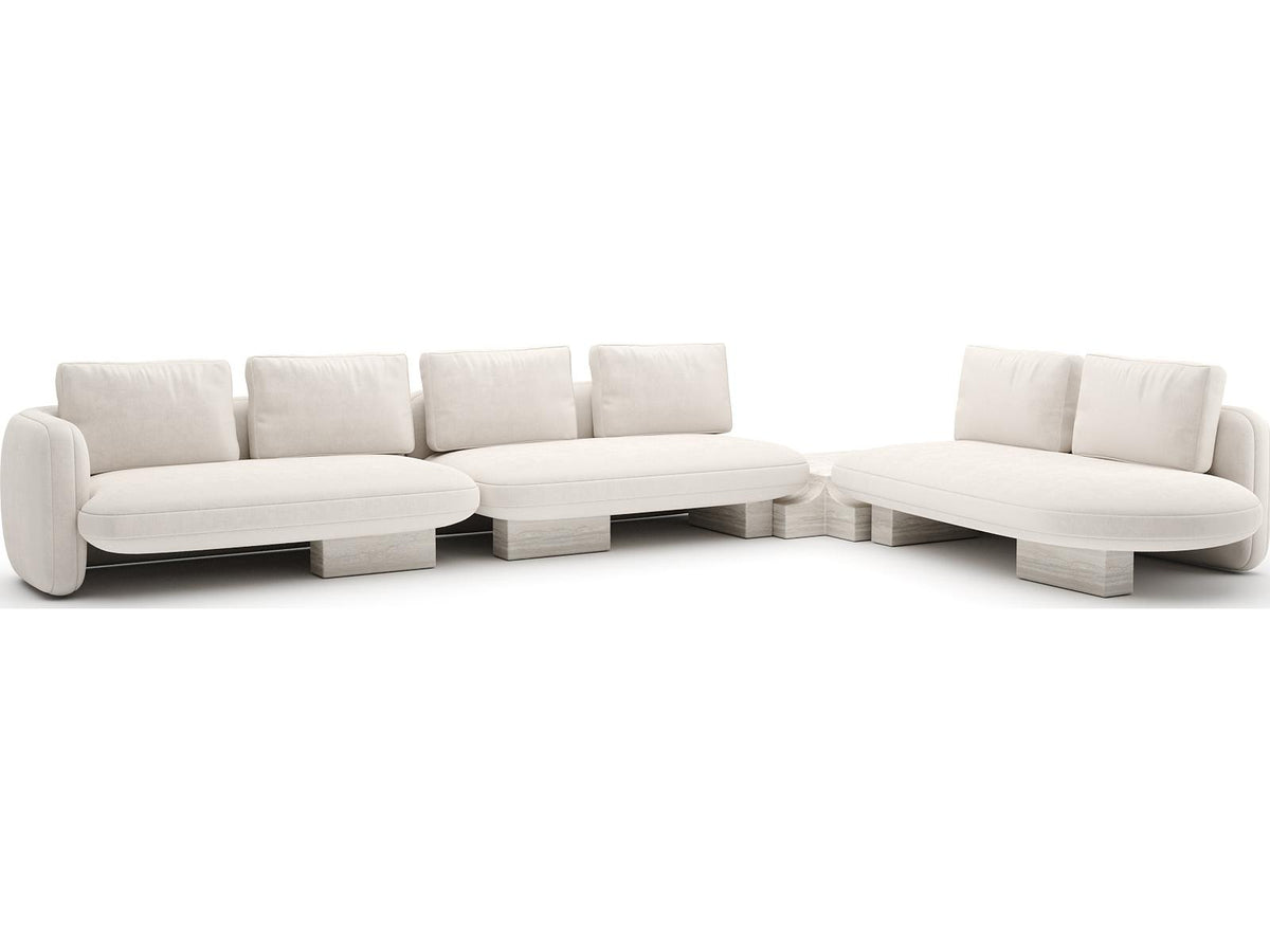Overlap 4-Piece Modular Fabric Sectional in Ecru with Whisper of Gold Finish