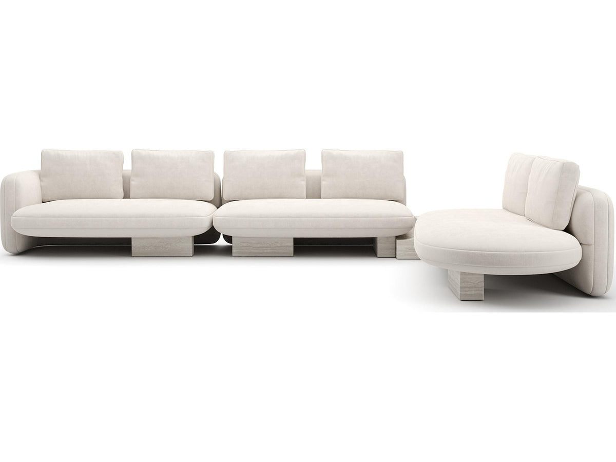 Overlap 4-Piece Modular Fabric Sectional in Ecru with Whisper of Gold Finish