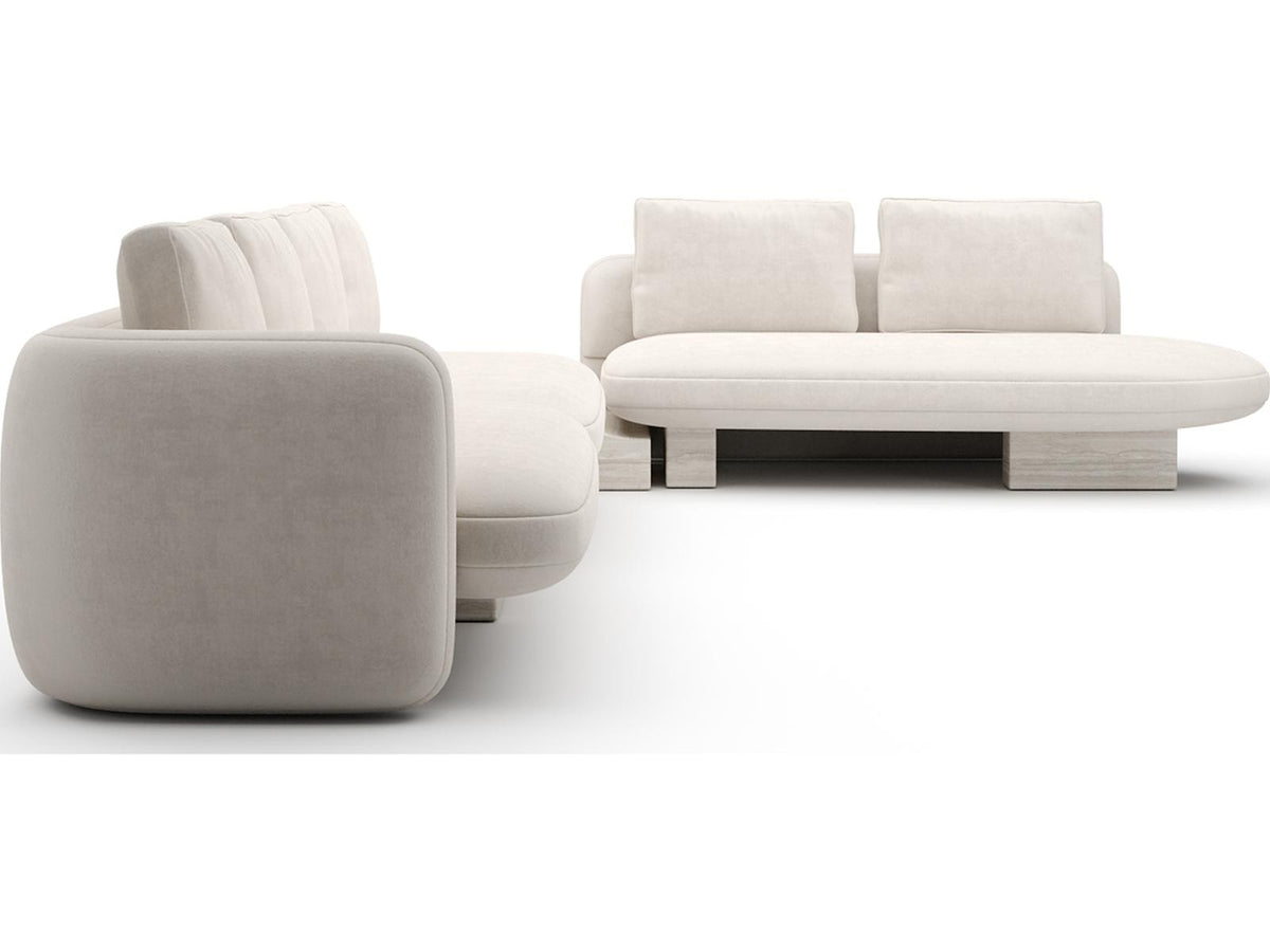 Overlap 4-Piece Modular Fabric Sectional in Ecru with Whisper of Gold Finish