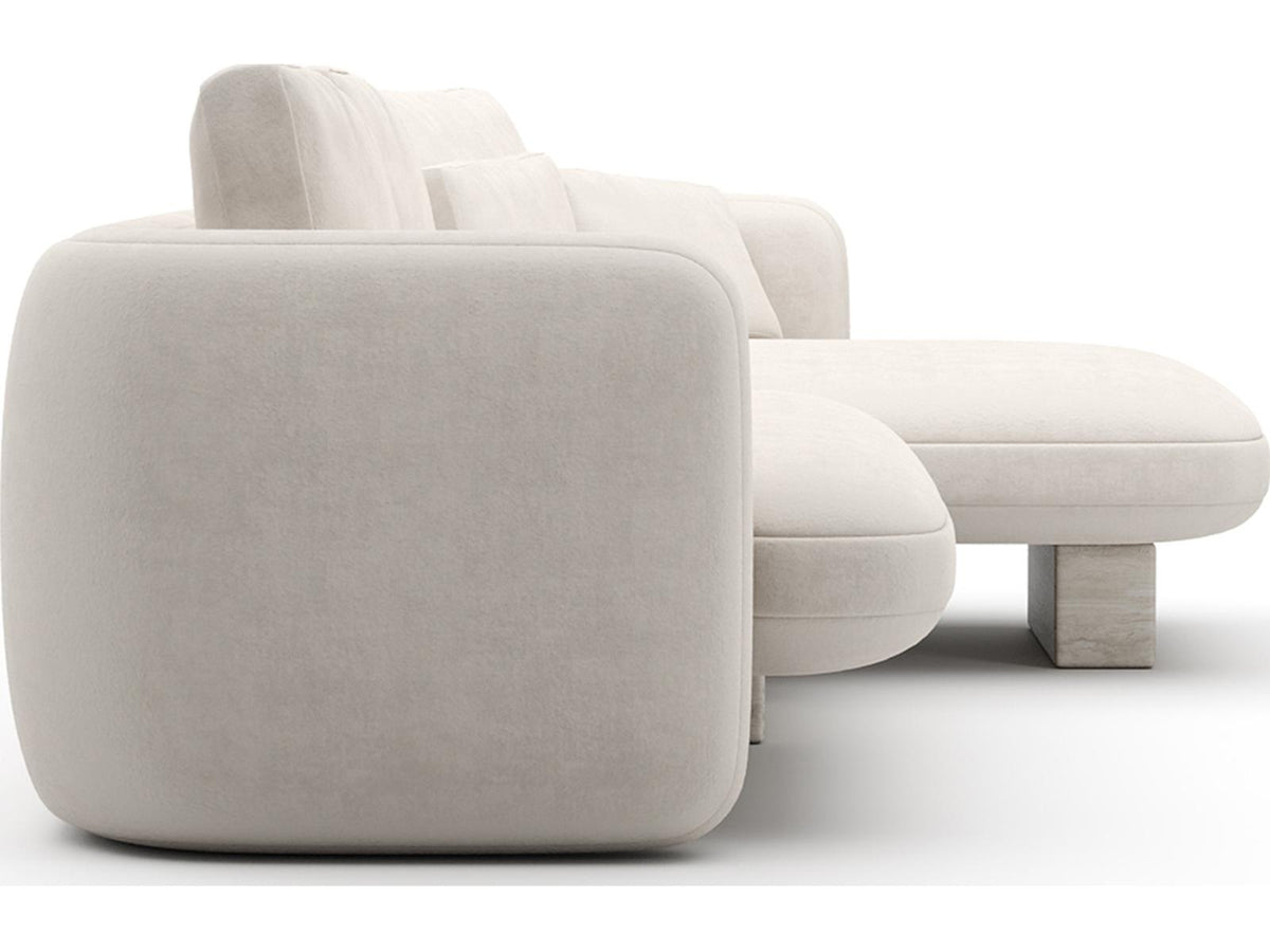 Overlap 2-Piece Ecru Linen Right Chaise Sectional Sofa with Travertine Base
