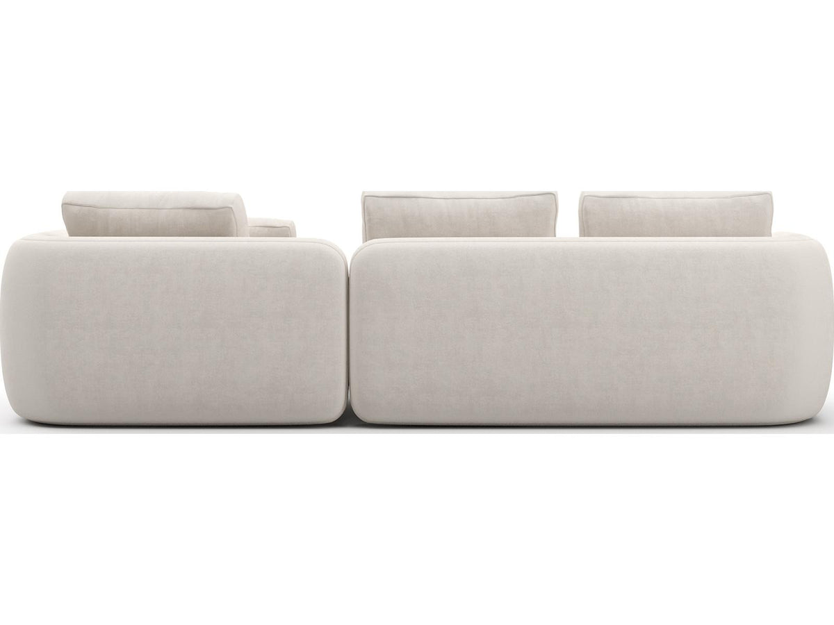 Overlap 2-Piece Ecru Linen Right Chaise Sectional Sofa with Travertine Base