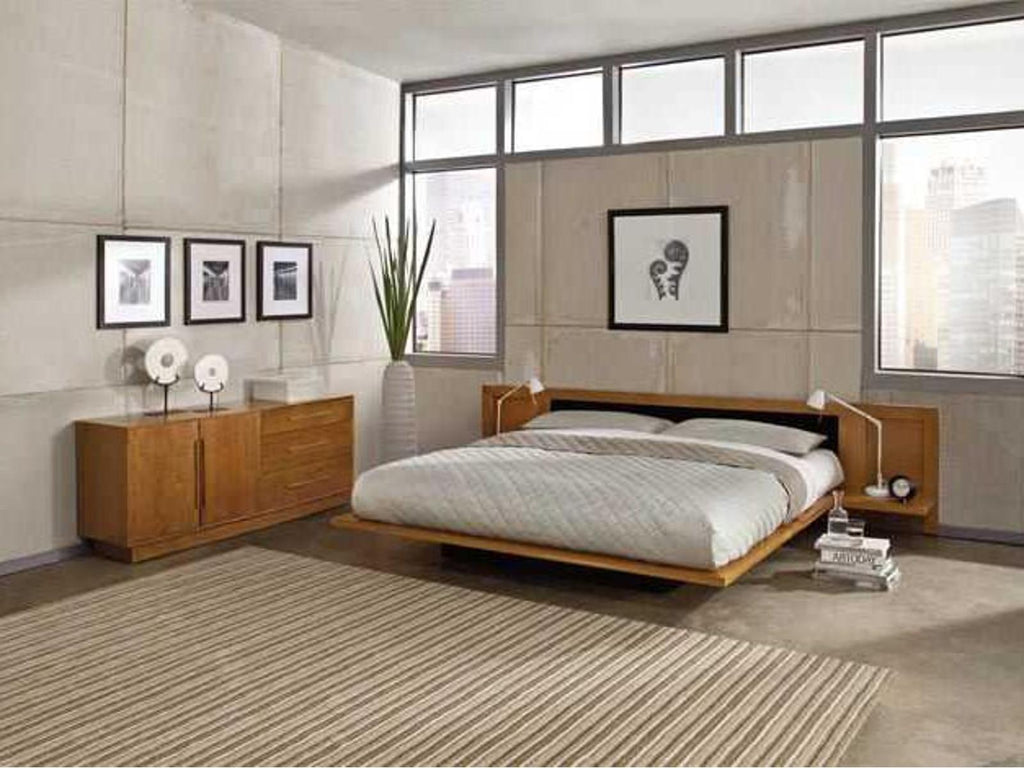 Moduluxe King Upholstered Storage Bed in Natural Walnut