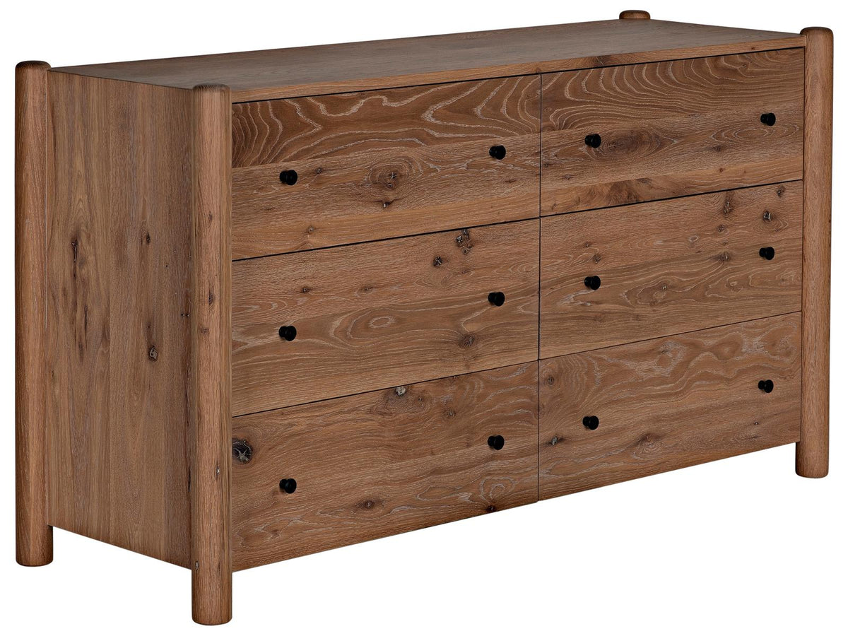 Vail 6-Drawer Brown Oak Wood Dresser in Chai