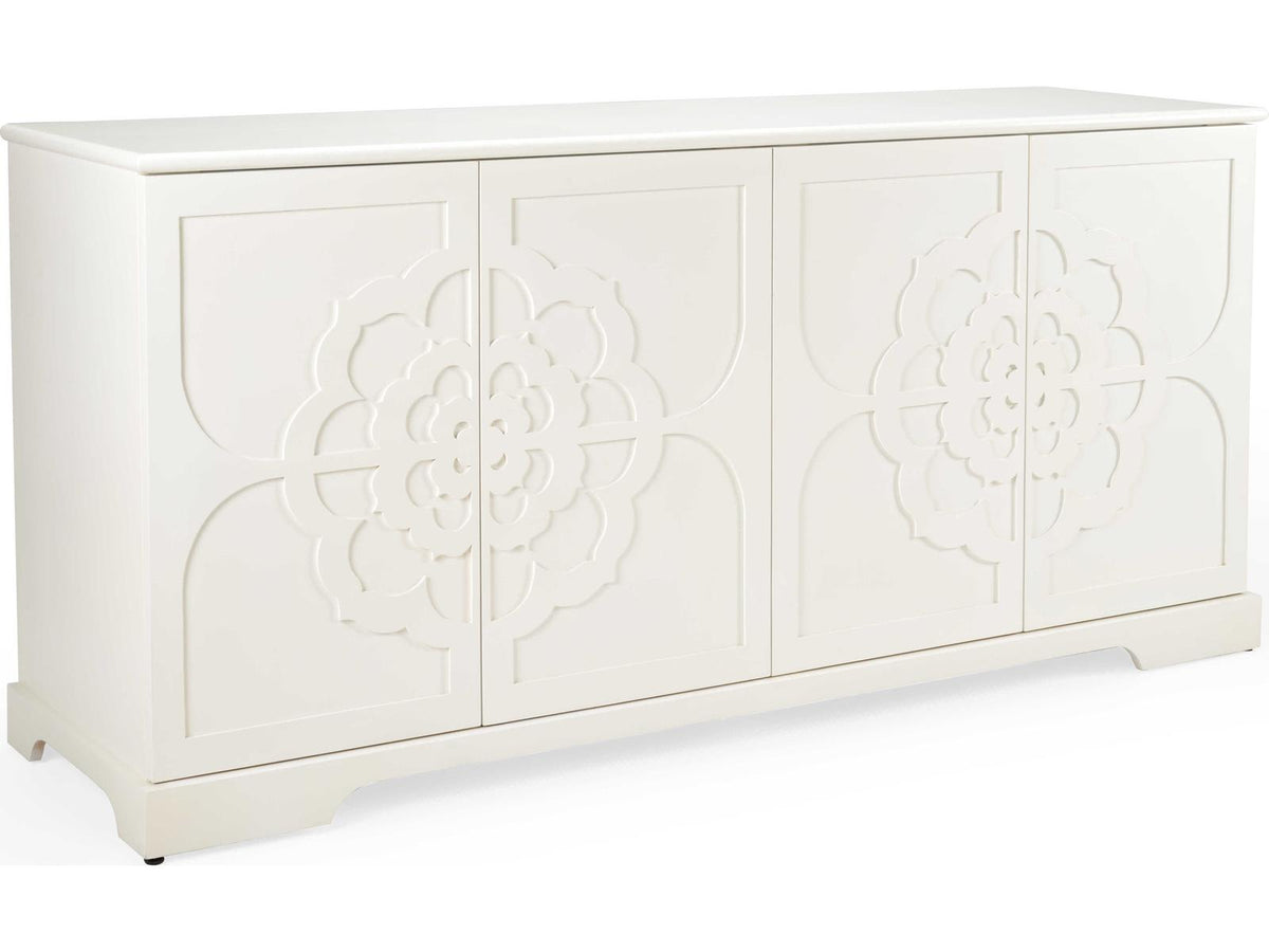 Dickinson White Buffet Cabinet with Geometric Trellis Overlay