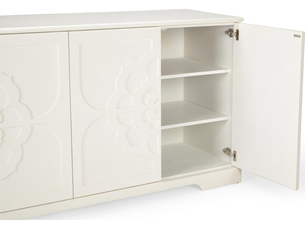 Dickinson White Buffet Cabinet with Geometric Trellis Overlay