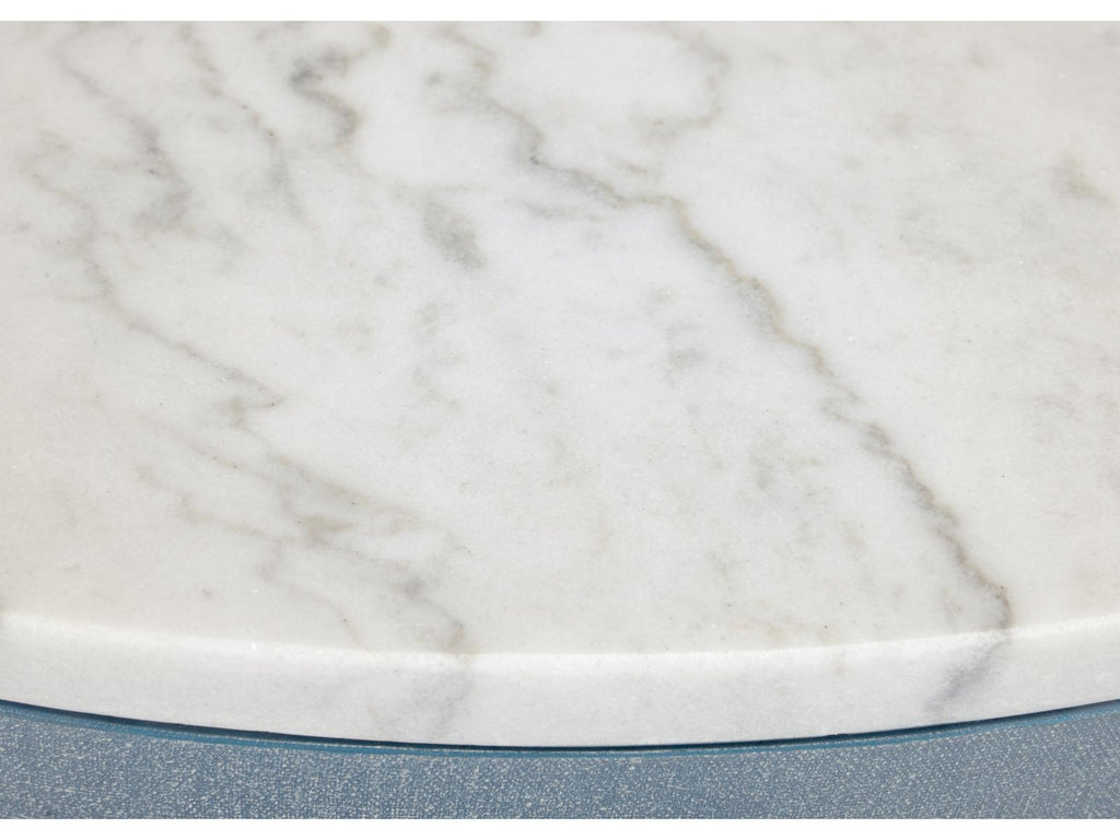 Elizabeth Wicker Aqueduct Round Marble Blue White Cocktail Table -