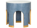 Elizabeth Wicker Aqueduct Round Marble Blue White End Table -