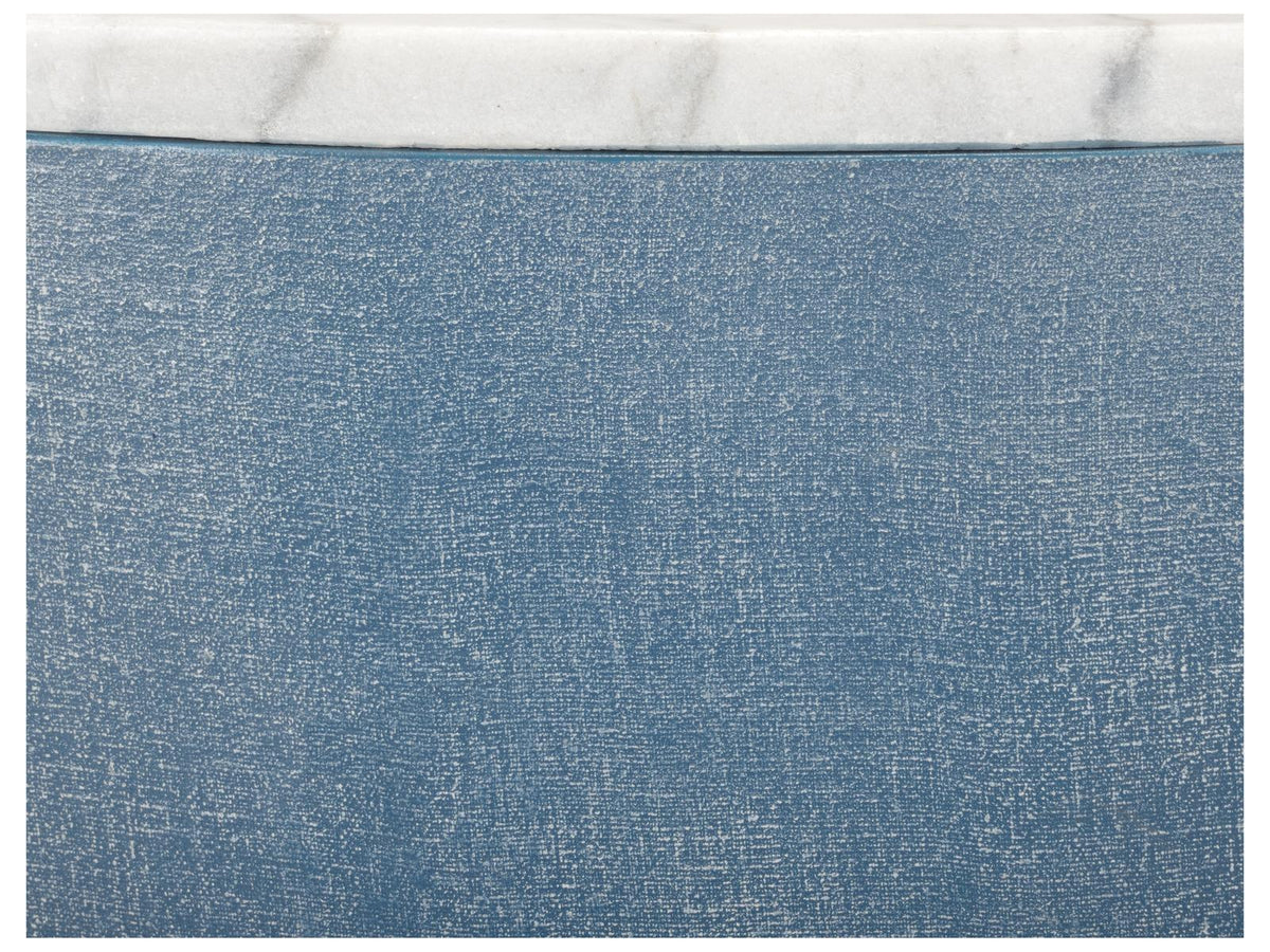Elizabeth Wicker Aqueduct Round Marble Blue White End Table -