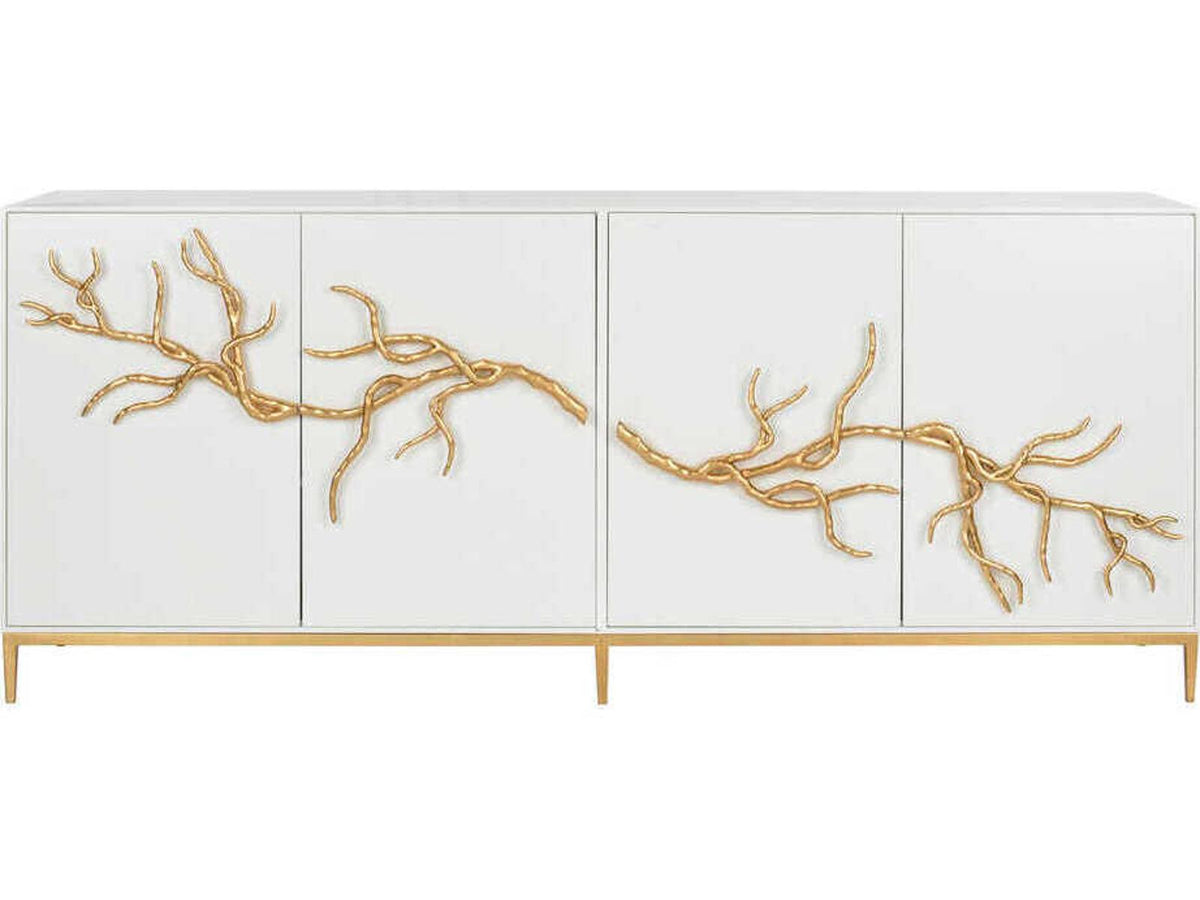 Shayla Copas White Wood Branch Sideboard Gold Accent