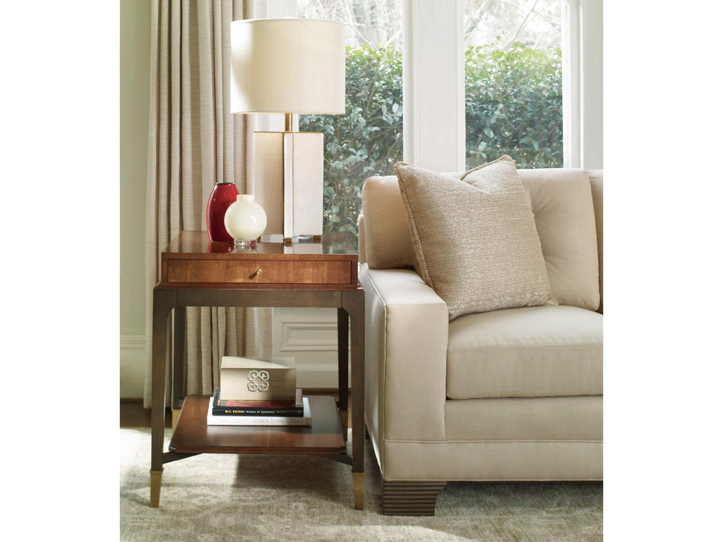 Bridgeton End Table with Drawer in Walnut and Brass