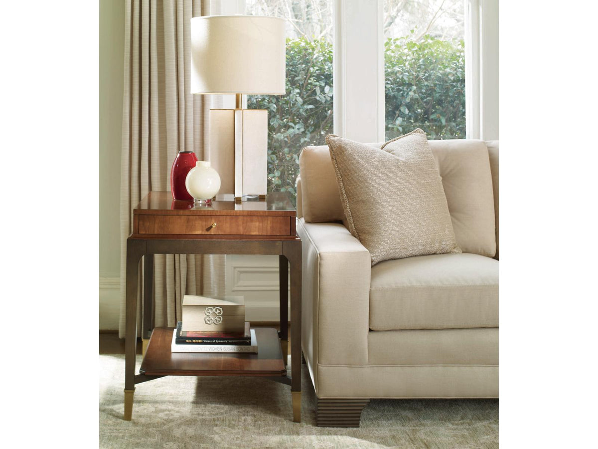 Bridgeton End Table with Drawer in Walnut and Brass
