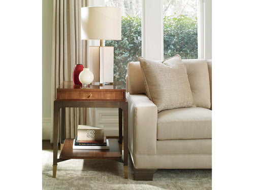 Bridgeton End Table with Drawer in Walnut and Brass