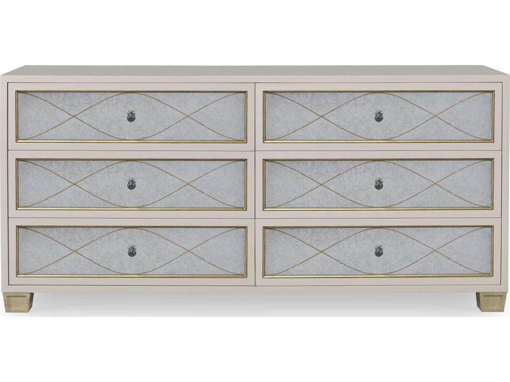Avery 6-Drawer Dresser with Verre Eglomise Mirror Fronts