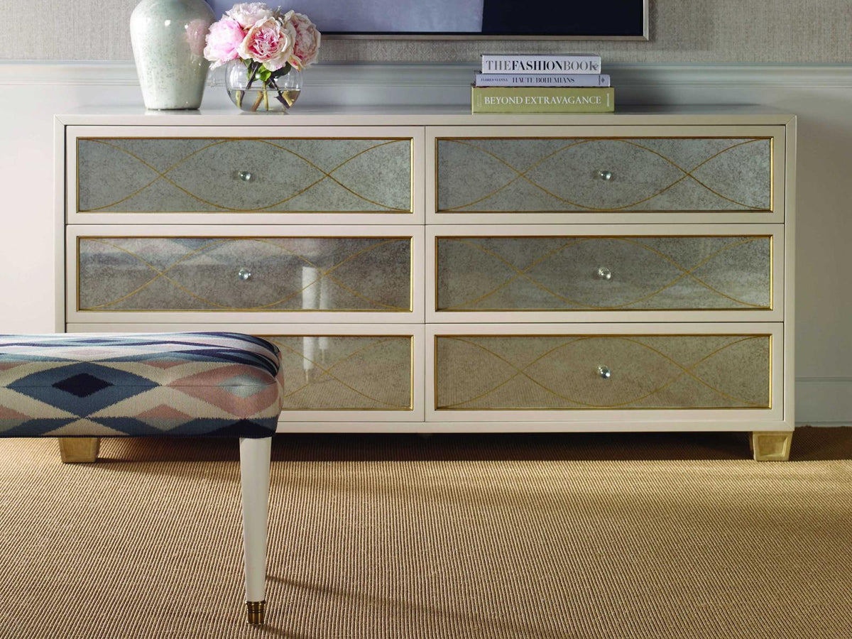 Avery 6-Drawer Dresser with Verre Eglomise Mirror Fronts