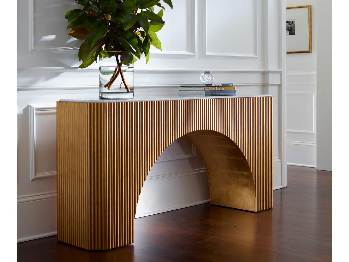Compositions Console Table Gold Leaf with Marble Top