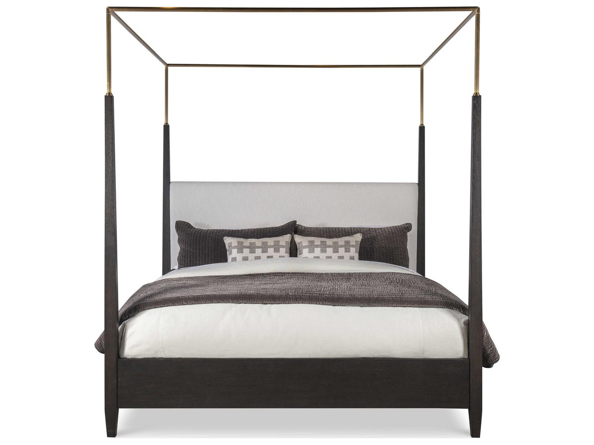Cadence Mocha Antique Brass Brown Oak Wood King Canopy Bed
