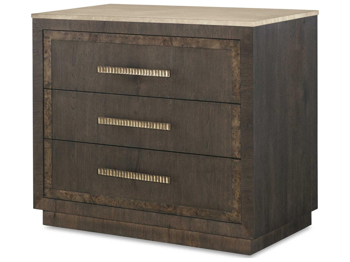 Monterey 3-Drawer Nightstand with Travertine Top in Hawthorne Dark Oak